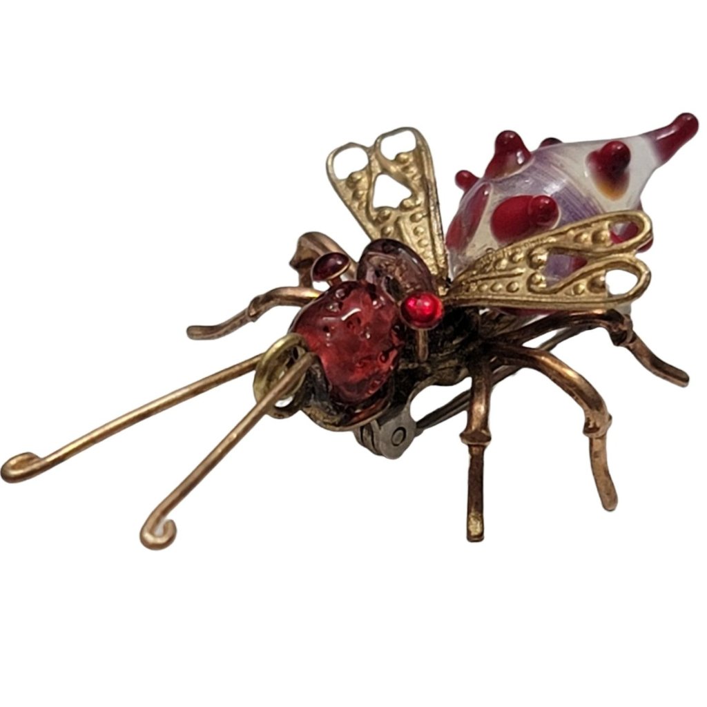 Art Red And Clear Glass Bead Gripoix Style Eyes Bug Insect Pin Brooch 188$